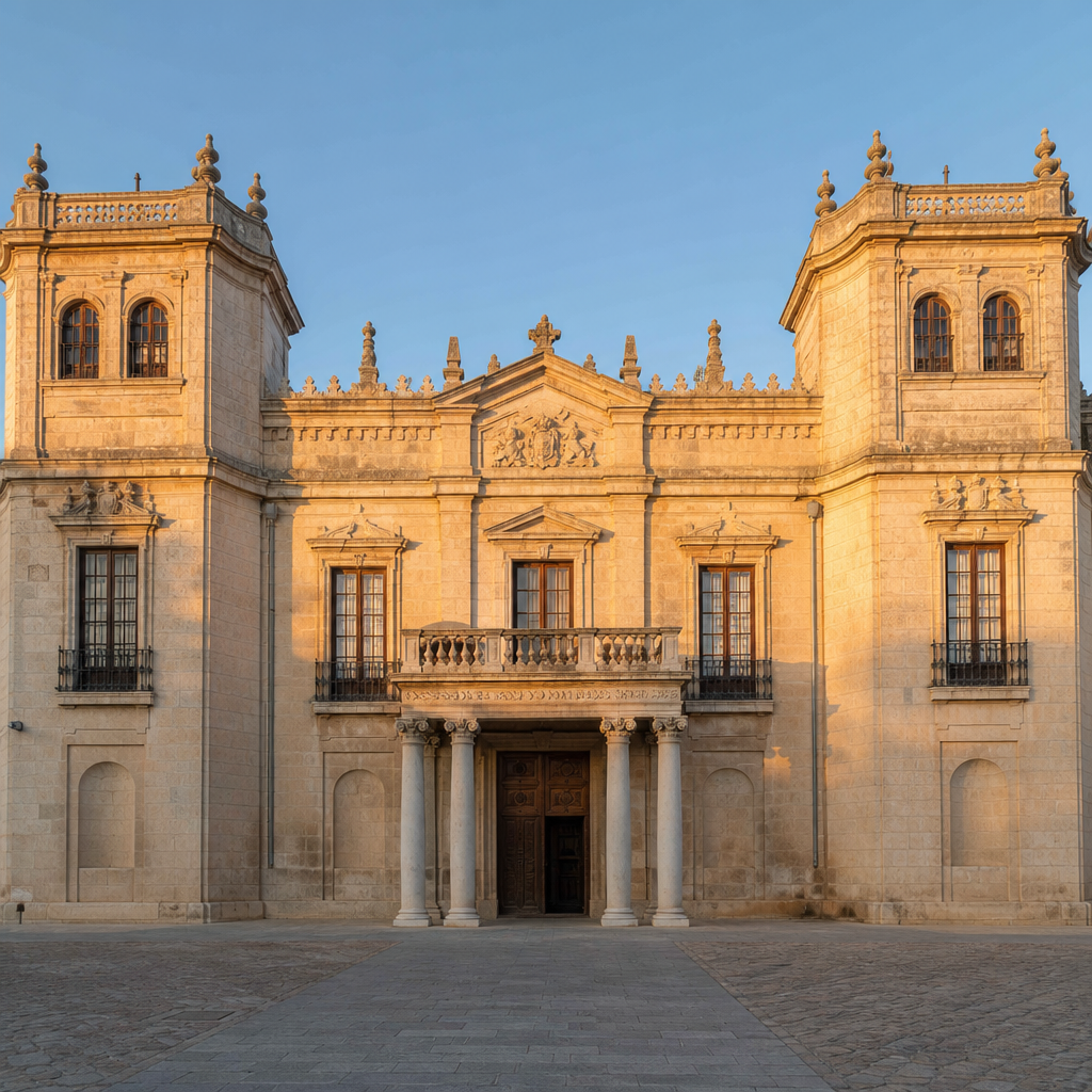 Fachada neoclásica del Palacio Ducal de Fernán Núñez con columnas jónicas
