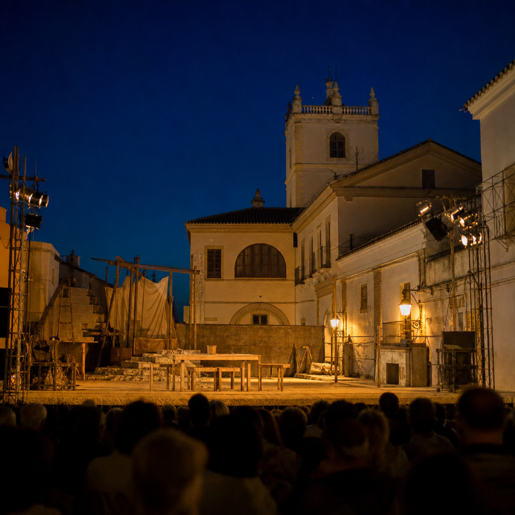 Representación vecinal de Fuenteovejuna en la plaza, vista desde el público