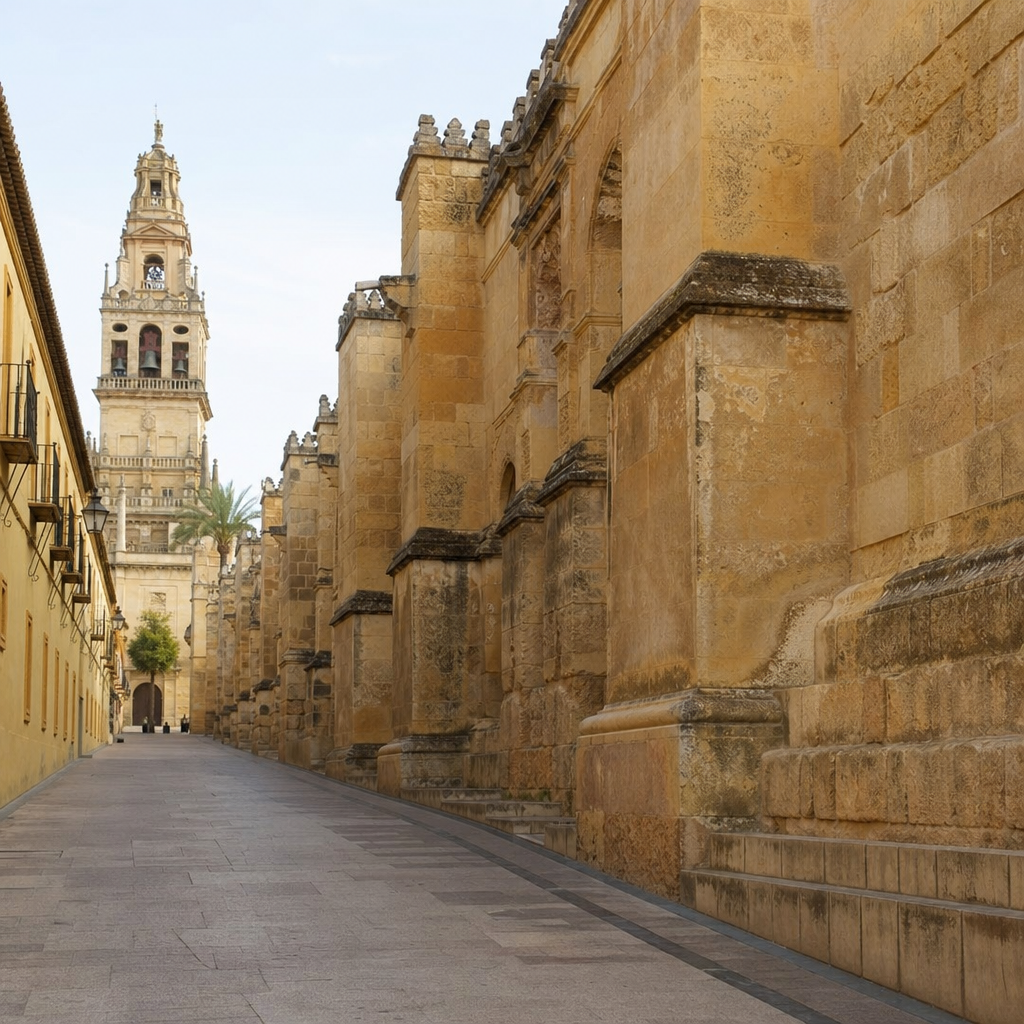 Calle junto a los muros de la Mezquita-Catedral en el tramo de la Carrera Oficial.