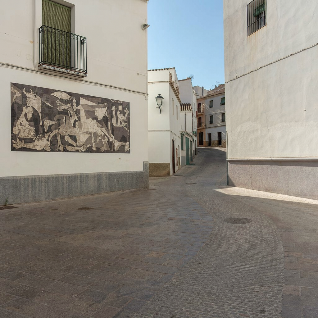 Esquina de las calles Fuente y Carreras junto al Mural del Guernica en Fuente Carreteros