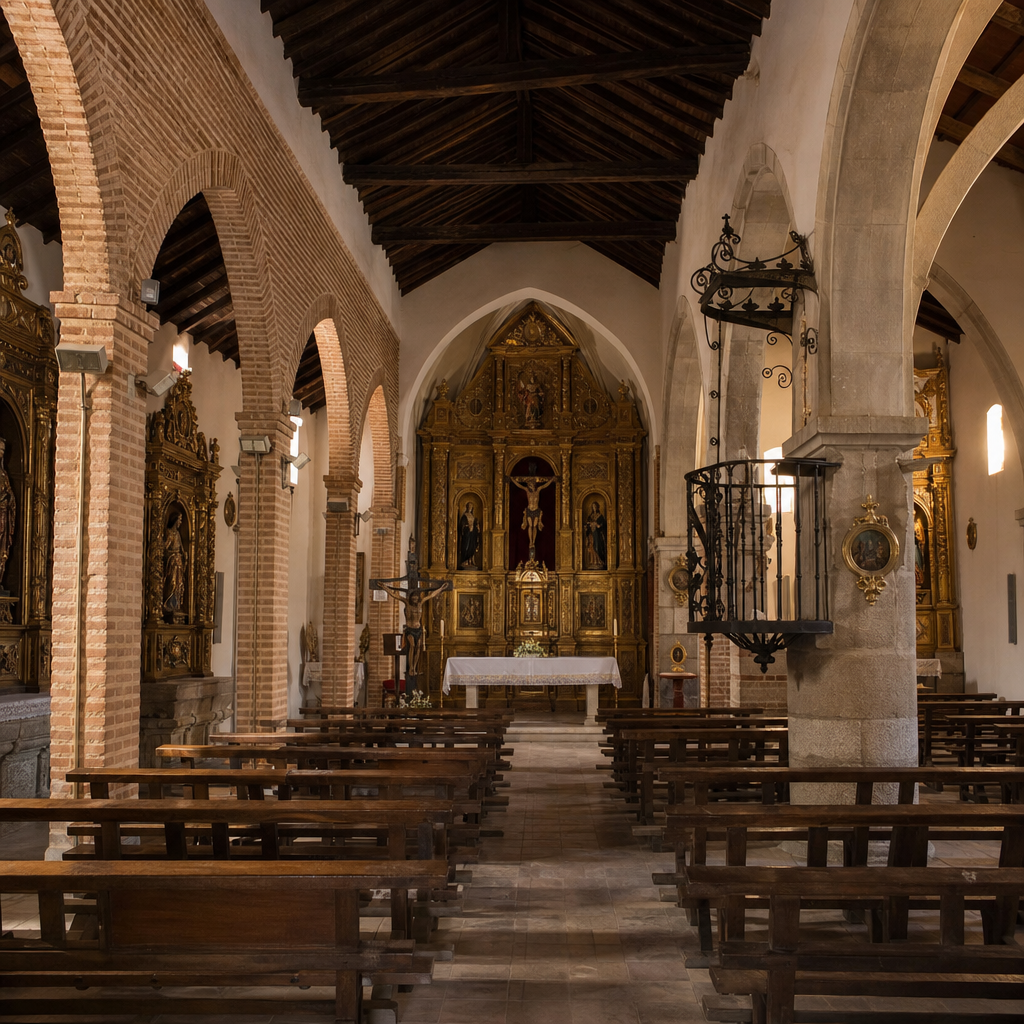 Interior con naves y púlpito de forja de la Ermita de Nuestro Padre Jesús Nazareno en Fuente Obejuna