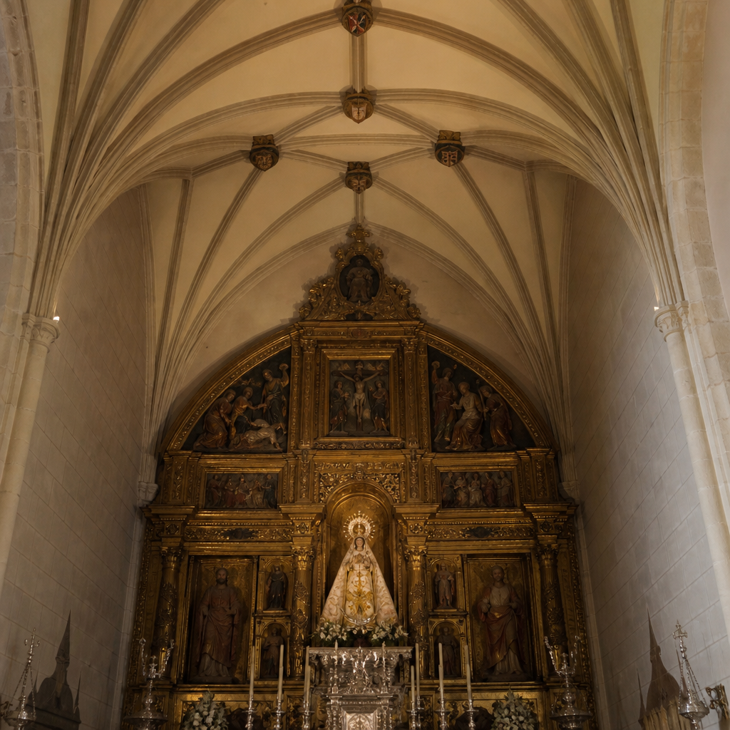 Retablo mayor con la imagen de Nuestra Señora del Castillo en el remate.