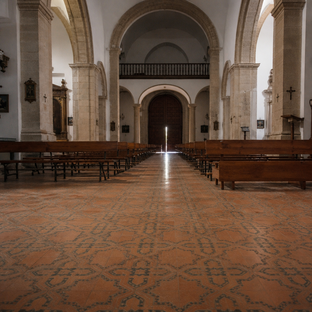El pavimento de la nave de la iglesia, bajo el cual hubo sepulturas.