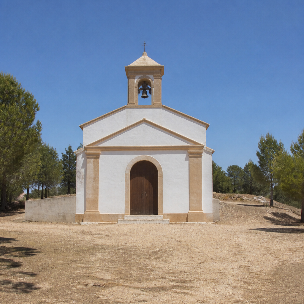 Fachada y campanario de la Ermita del Calvario en Fuente Tójar