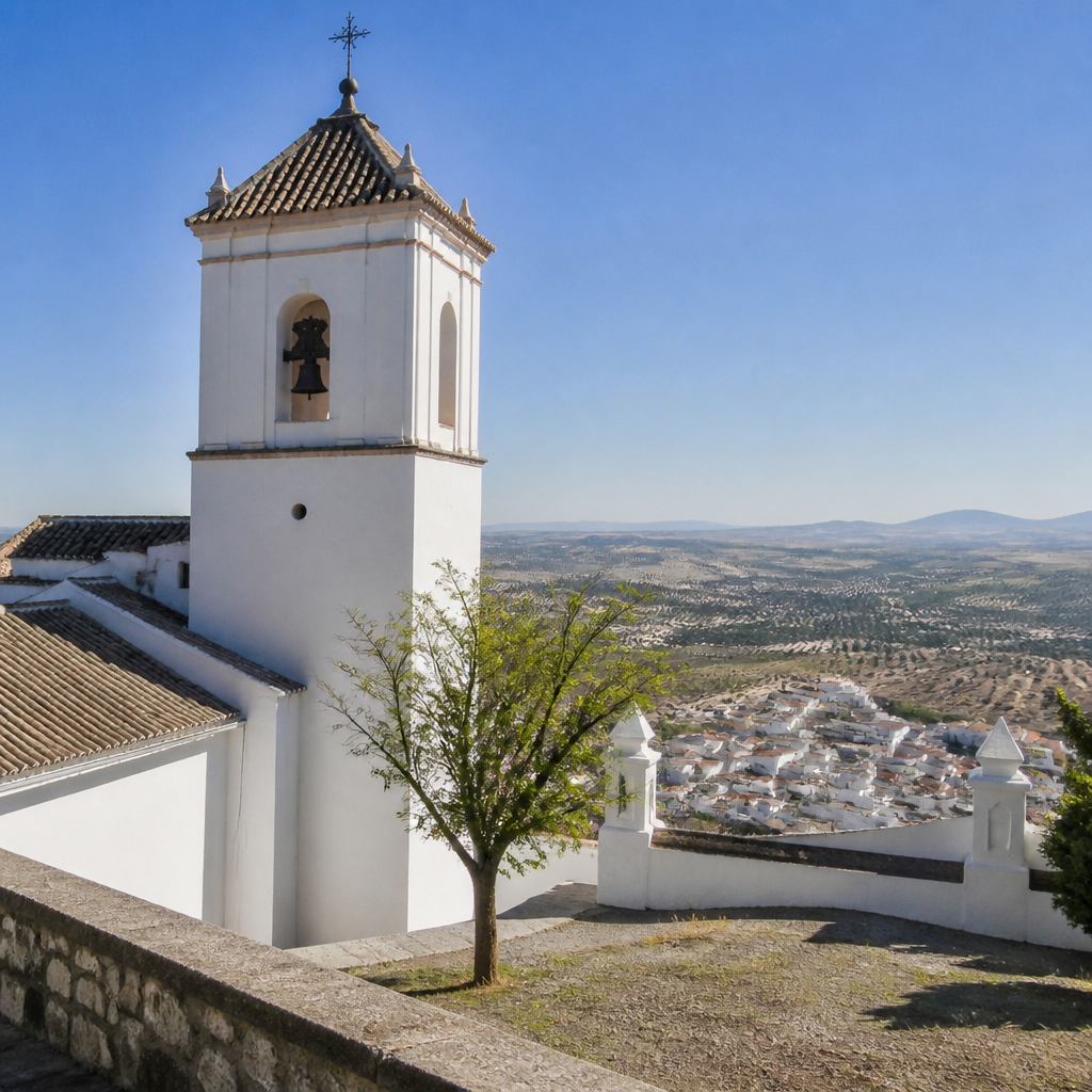 La ermita del Calvario con el horizonte de Fuente Tójar al fondo