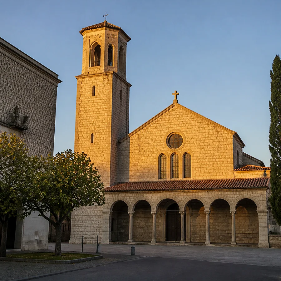 Recreación ilustrativa: Iglesia de la plaça de l'Assumpció en el barri de Sant Narcís, Girona
