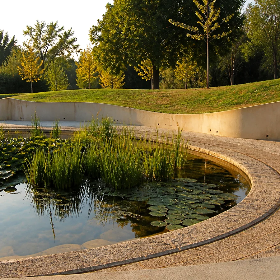 Recreación ilustrativa: Bassa del parque de la Comtessa Ermessenda, barri de Sant Narcís, Girona