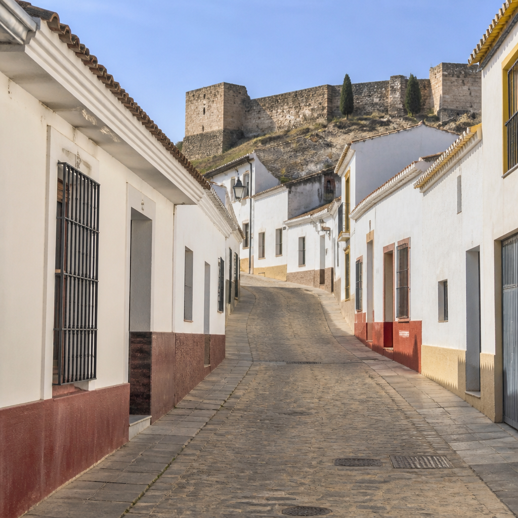 Calle Gran Capitán, Montilla, con el cerro del castillo al fondo
