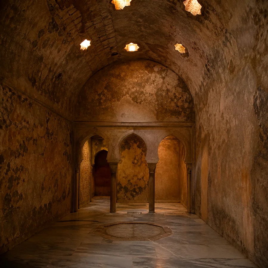 Recreación ilustrativa: Sala caliente del hammam de El Bañuelo en Granada