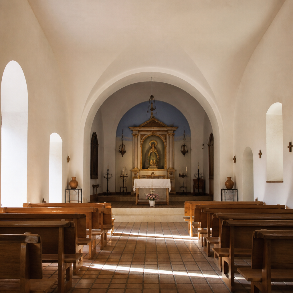 Interior y presbiterio de la Ermita de la Virgen de Guía en Villanueva del Duque