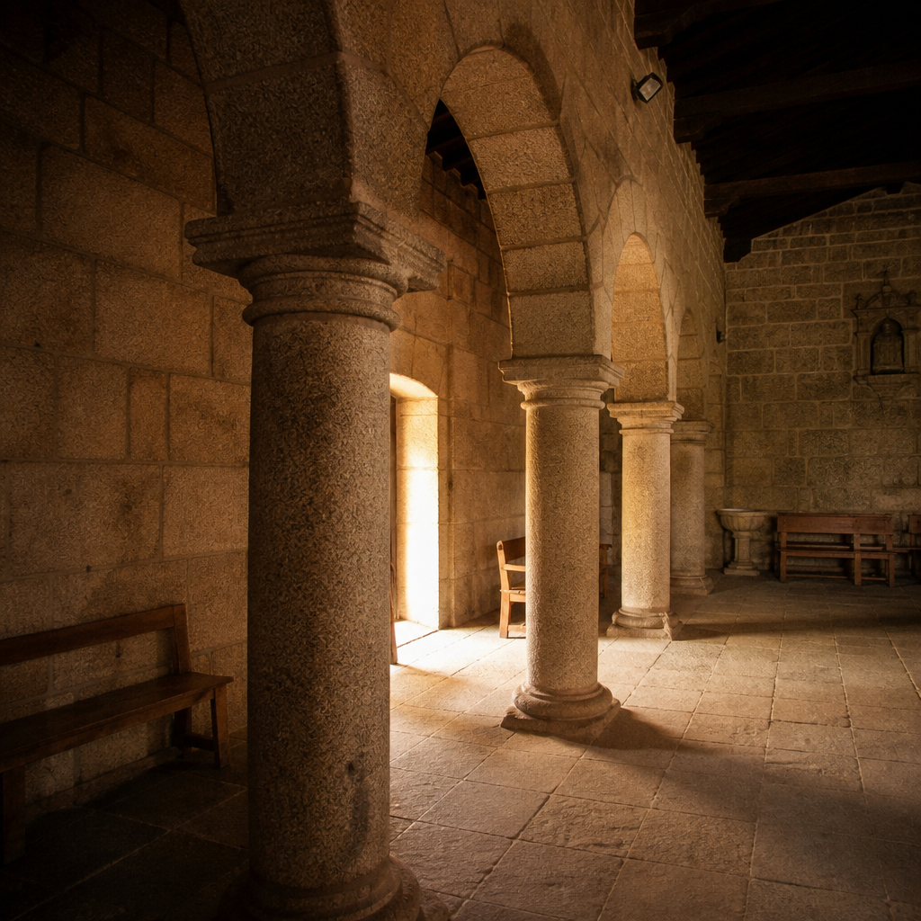 Arcos de granito en el interior de la Ermita de la Virgen de Guía, Villanueva del Duque