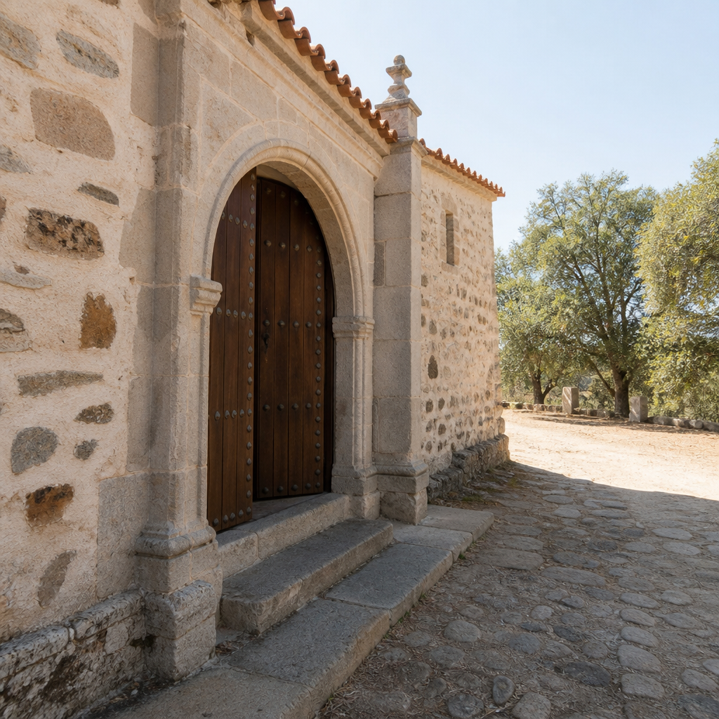 Acceso de la Ermita de Nuestra Señora de la Antigua en Hinojosa del Duque y espacio del antiguo atrio
