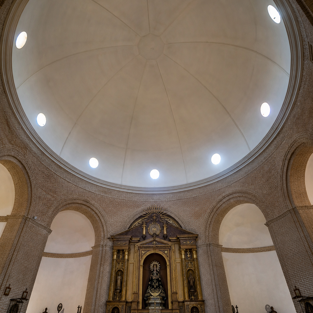 La cúpula circular iluminada sobre el altar de la Virgen de los Dolores.