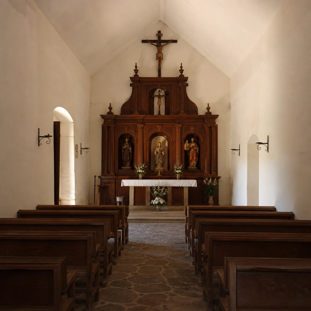 Retablo de la Ermita de San Sebastián en Hinojosa del Duque con el Crucificado y la hornacina central