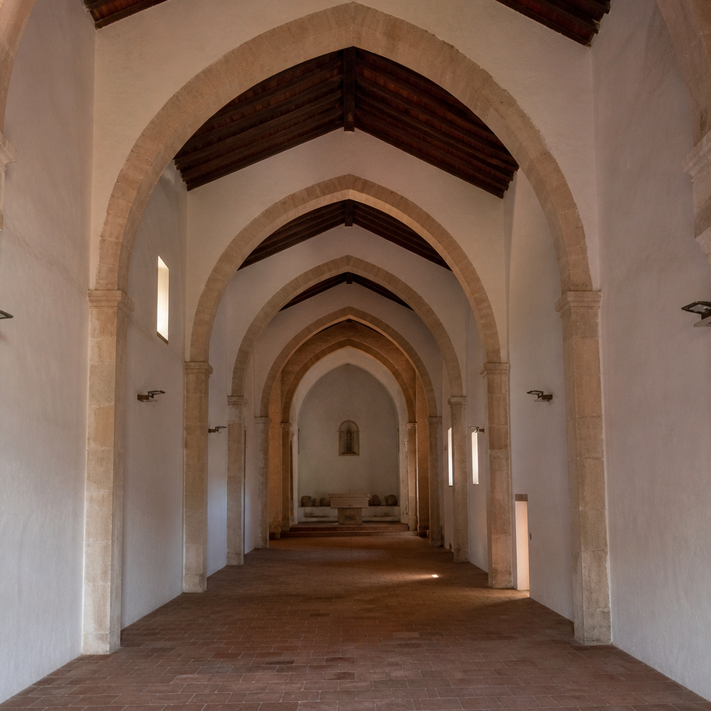 Nave con arcos apuntados de la Ermita de Santa Ana en Hinojosa del Duque