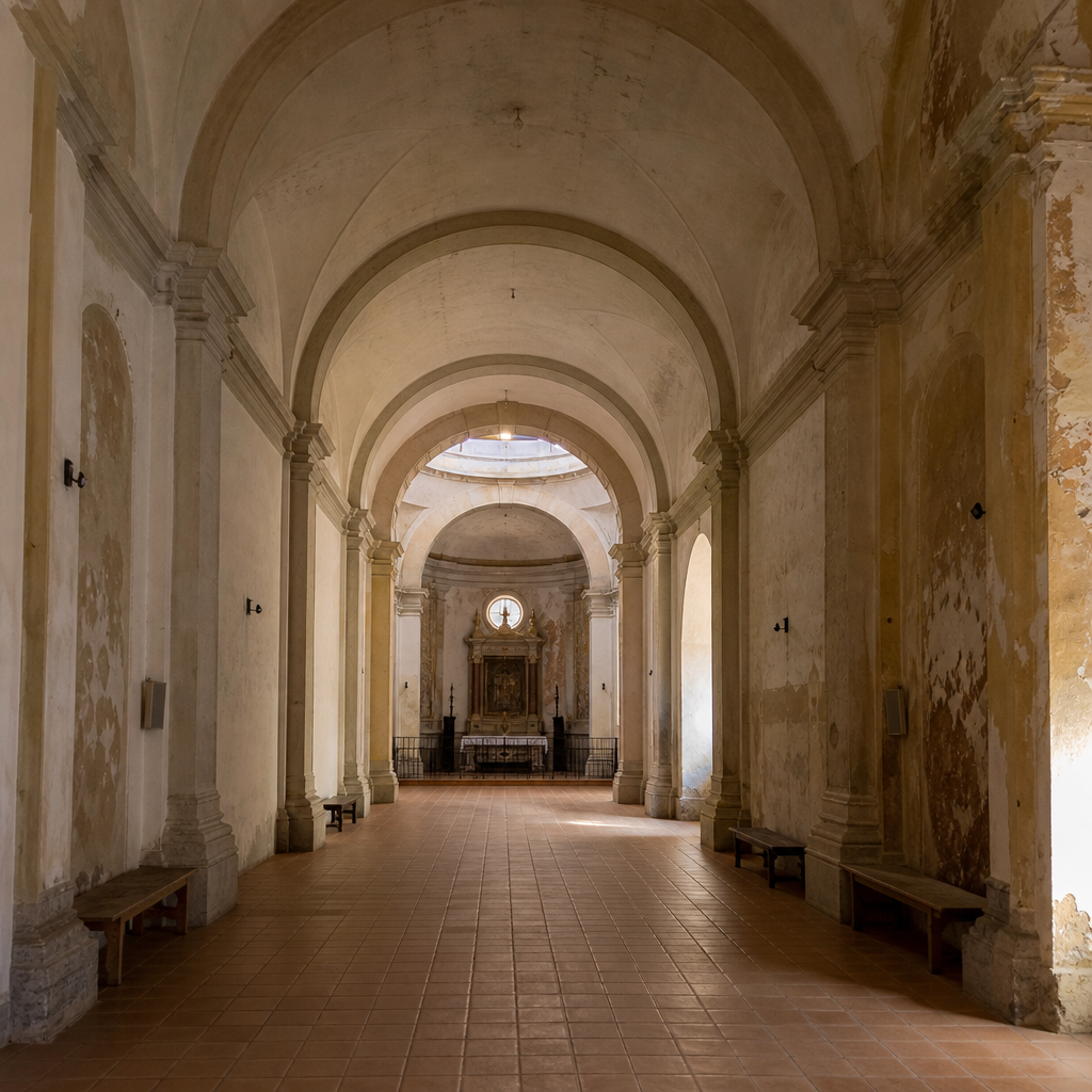 Nave y cabecera circular de la Ermita del Santo Cristo de las Injurias en Hinojosa del Duque