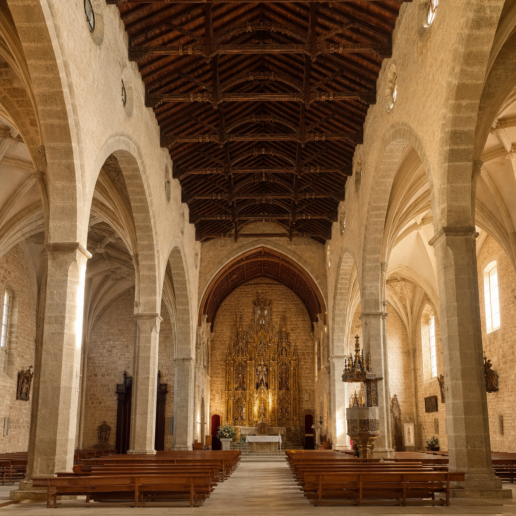 Nave principal y artesonado de la Iglesia Parroquial de San Juan Bautista, Hinojosa del Duque