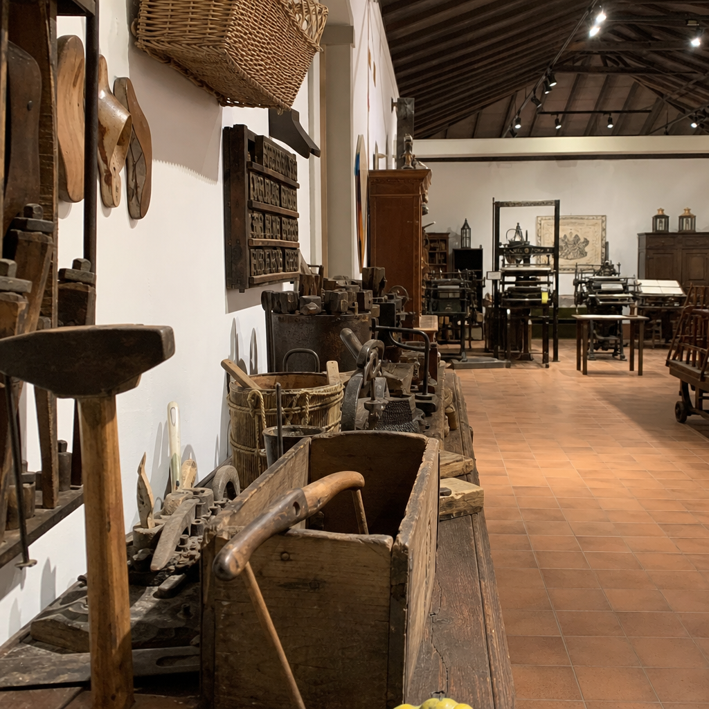 Herramientas y objetos de artesanía y comercio expuestos en la planta primera.