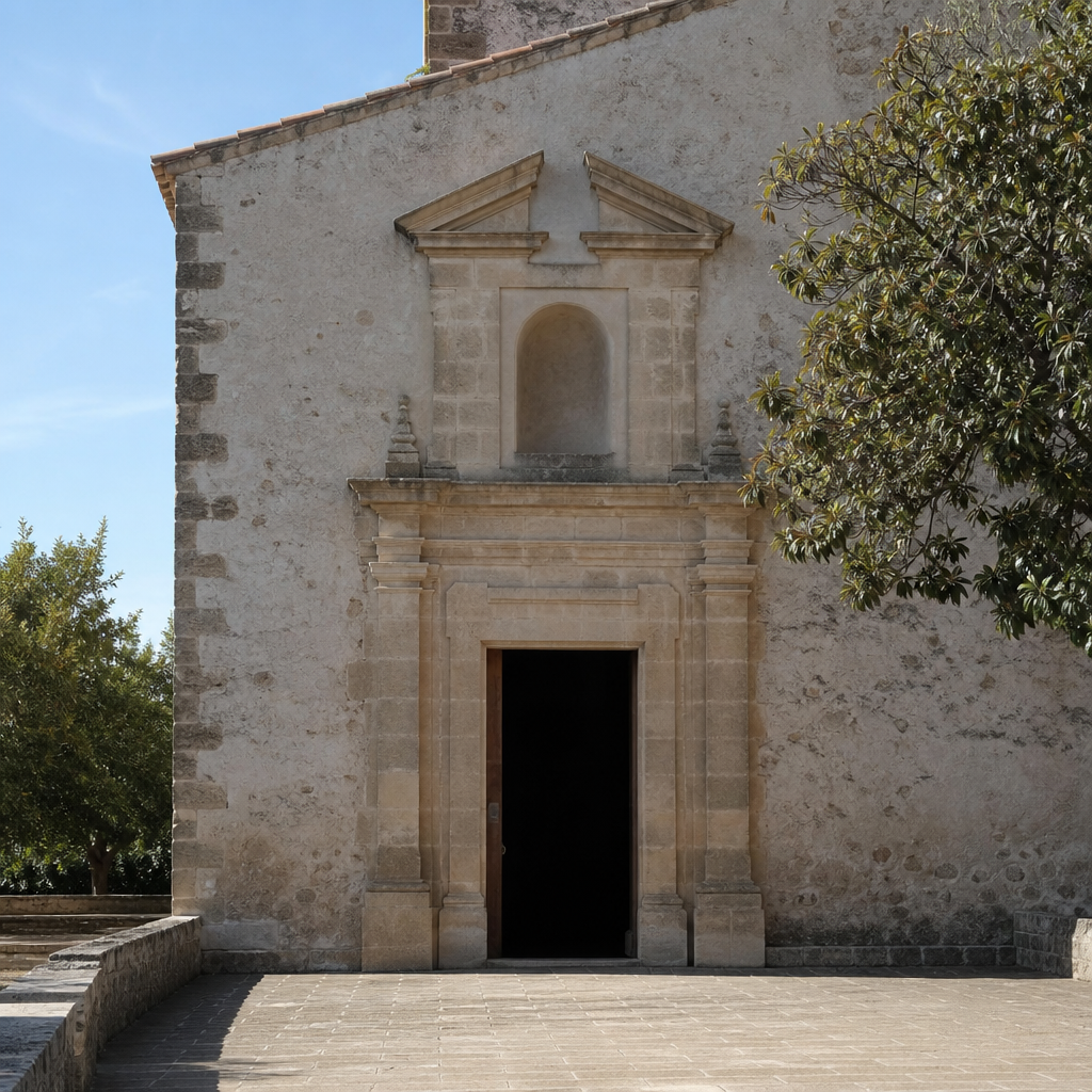 Portada moderna de acceso al compás del convento de Santa María de los Ángeles en Hornachuelos