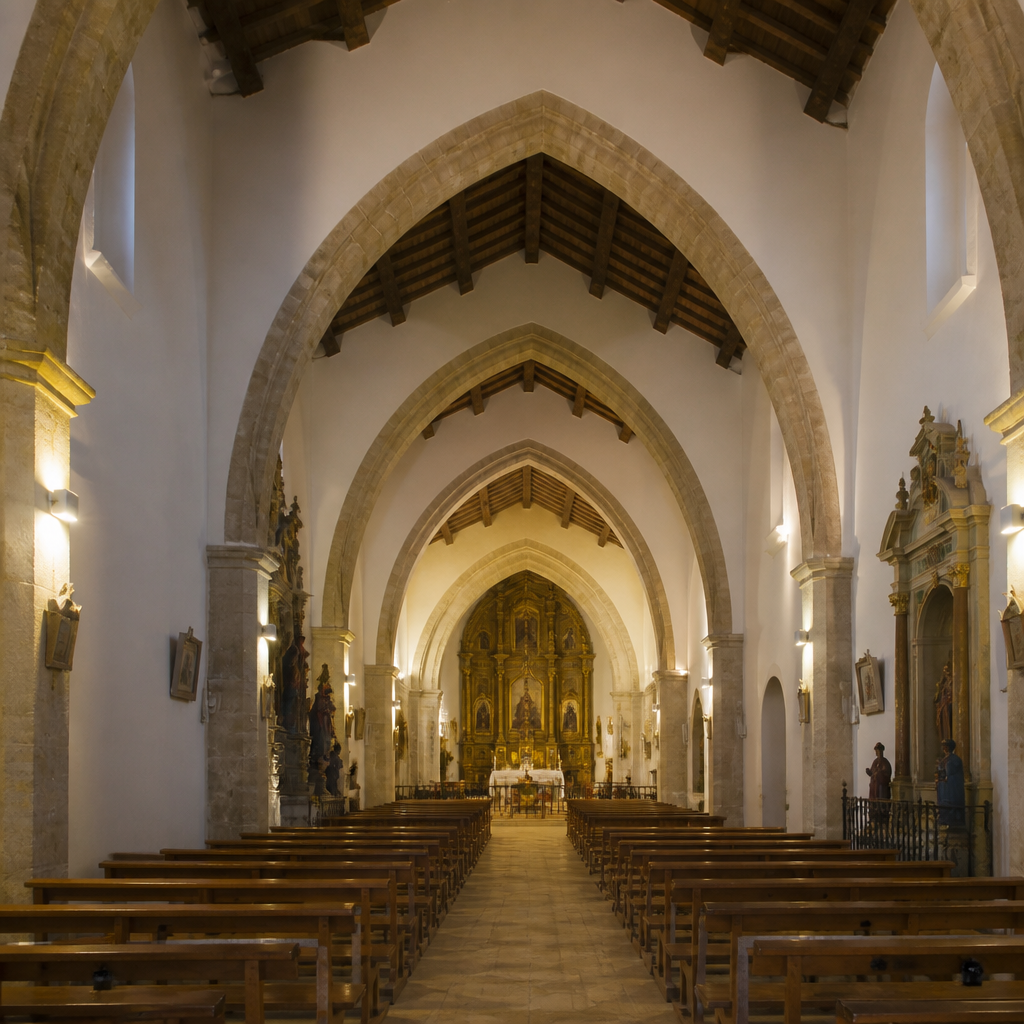 Nave con arcos apuntados de la Iglesia de Santa María de las Flores en Hornachuelos