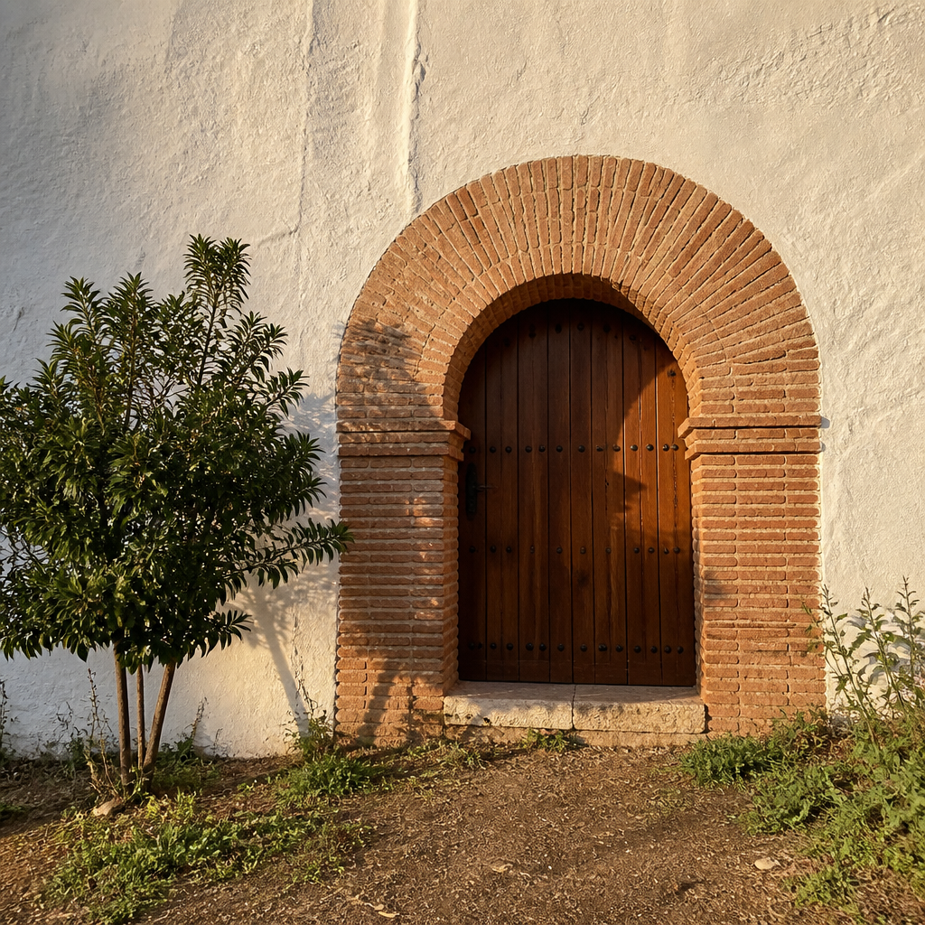 Puerta posterior de ladrillo del Antiguo Pósito de Iznájar hacia el antiguo foso