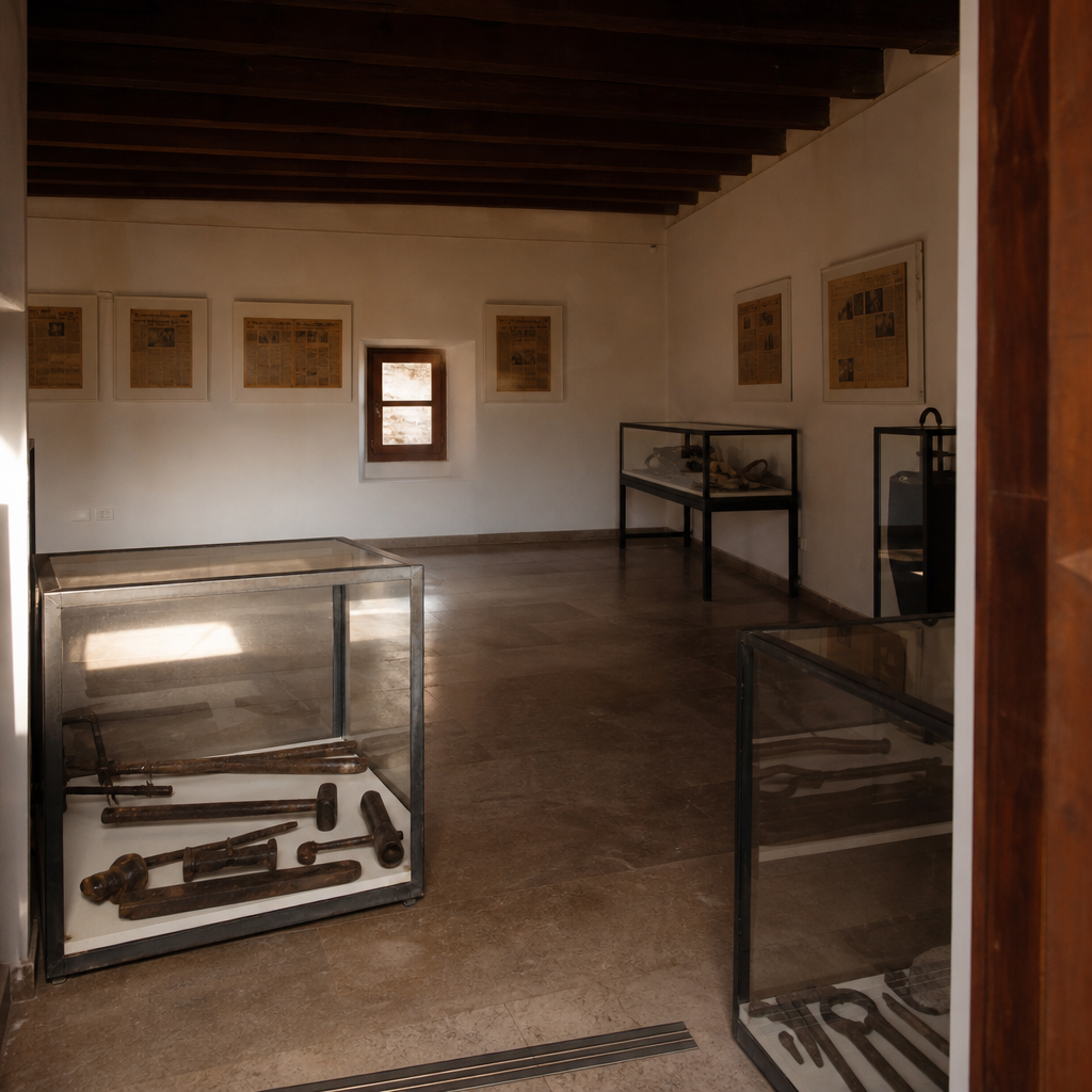 Herramientas y prensa de la inauguración en el Centro de Interpretación del Embalse de Iznájar