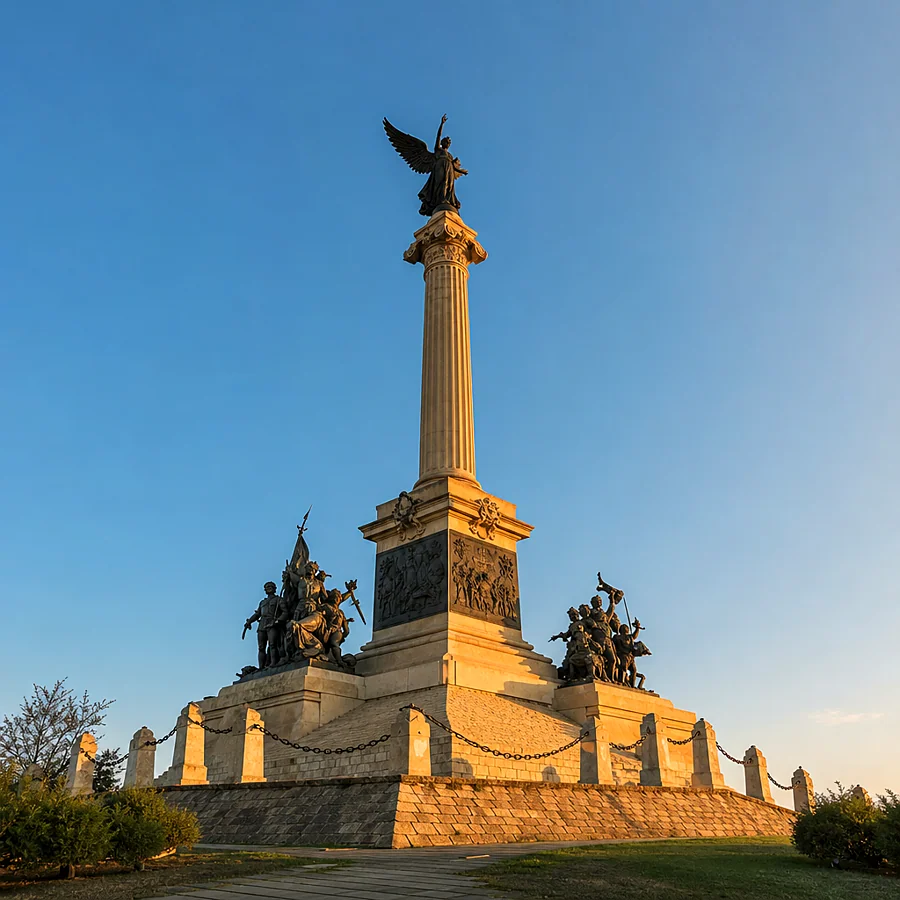 Recreación ilustrativa: Monumento a las Batallas de Jaén con la figura alada de Atenea-Niké