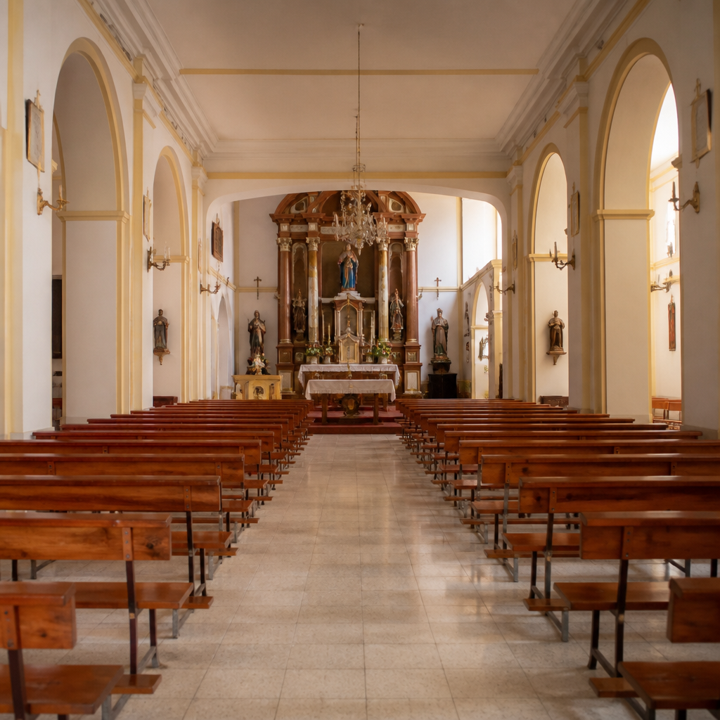 Interior de nave única de la Iglesia de María Auxiliadora, La Carlota