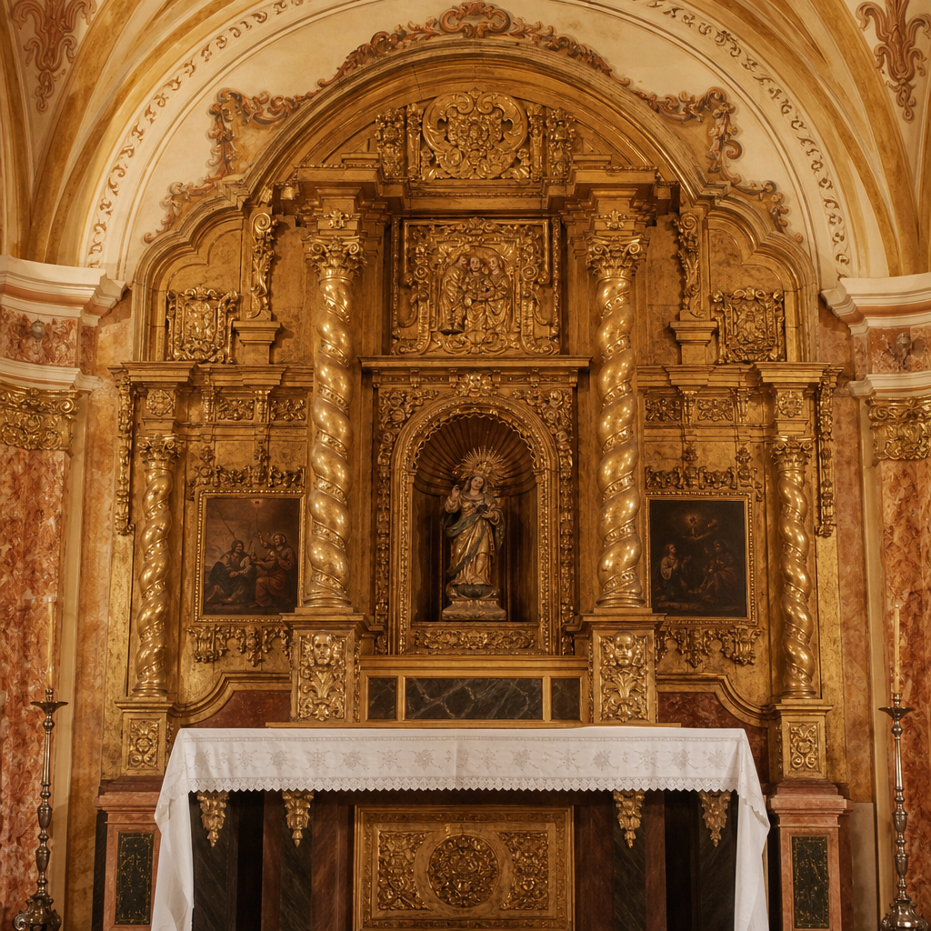 Retablo mayor con columnas salomónicas de la Iglesia de Nuestra Señora del Rosario en La Carlota