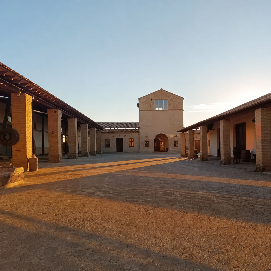 Patio de la antigua almazara en La Granjuela, sede del Centro de Interpretación de Aves Esteparias
