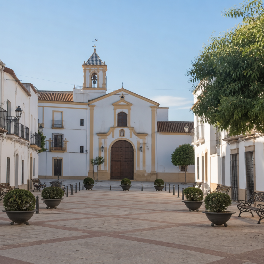 Plaza Mayor y acceso a la iglesia de Nuestra Señora del Valle, La Granjuela