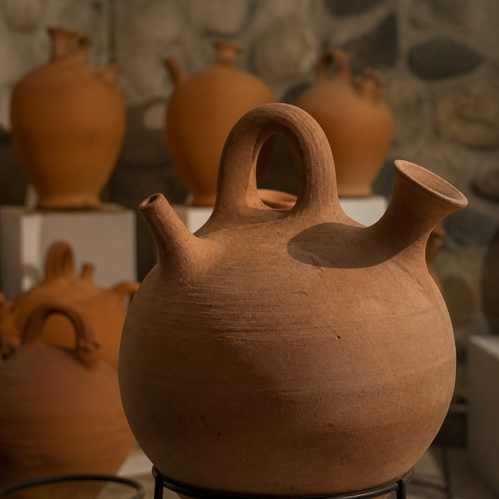 Botijo de barro expuesto en el museo.