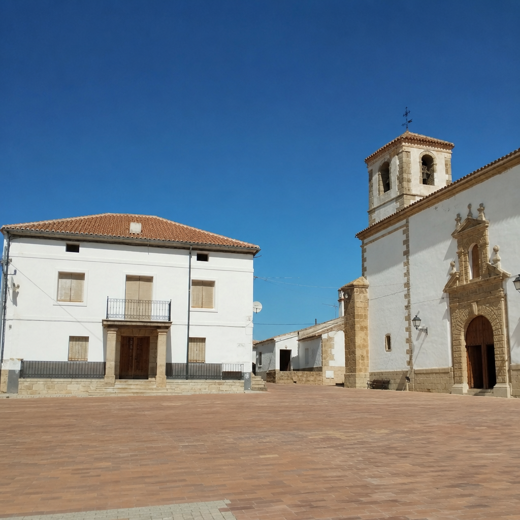 Casa Consistorial de Los Blázquez presidiendo la plaza junto a la iglesia