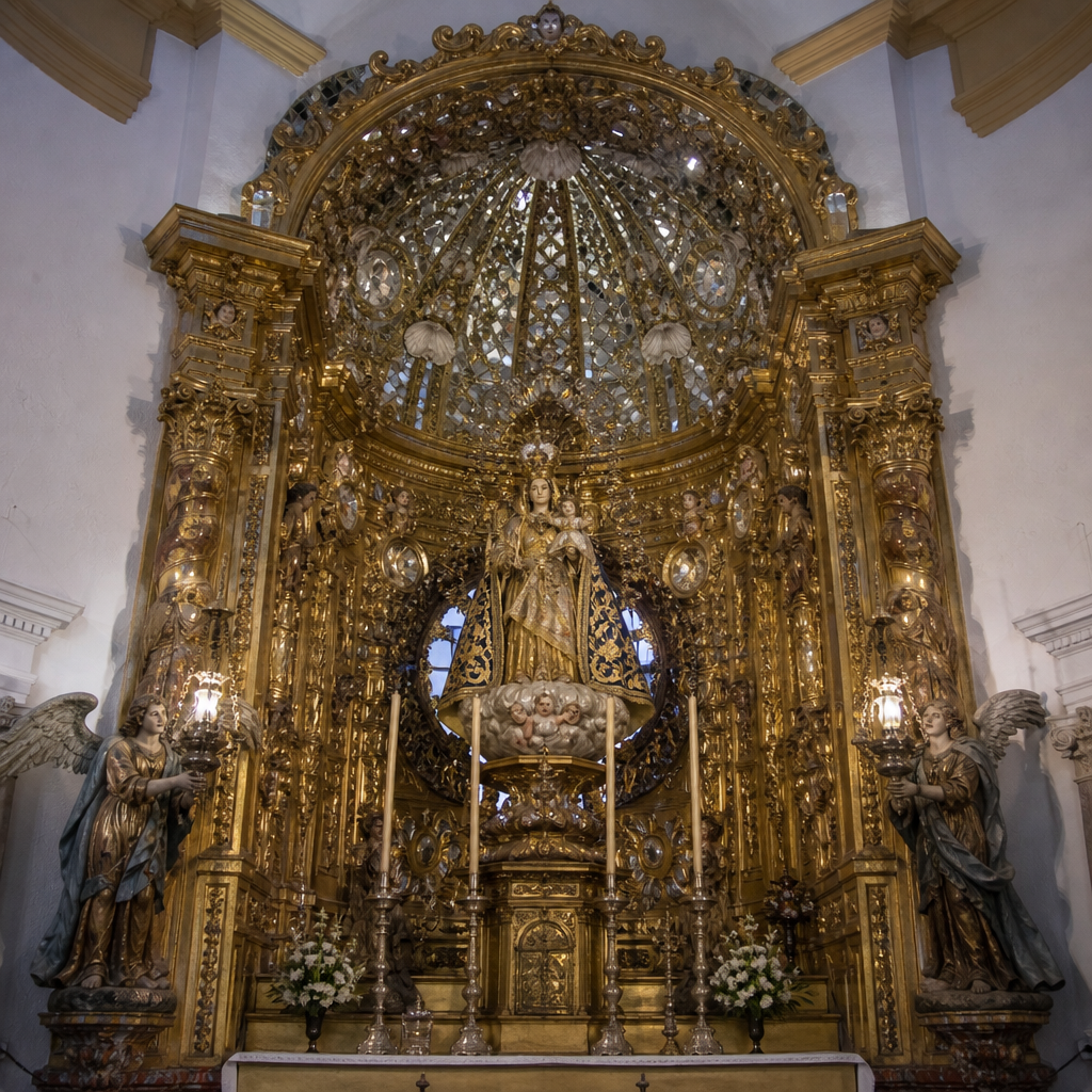 Retablo mayor y camarín rococó de la Virgen de la Aurora en la ermita de Lucena