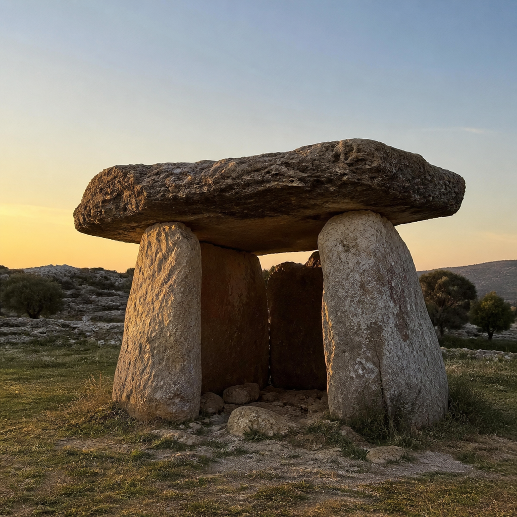 Cámara del Dolmen de la Lastra con losa de cubierta y tres ortostatos