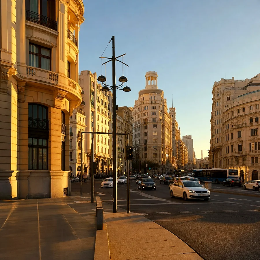 Recreación ilustrativa: Esquina de Alcalá con Gran Vía, antiguo escenario de las violeteras de Madrid
