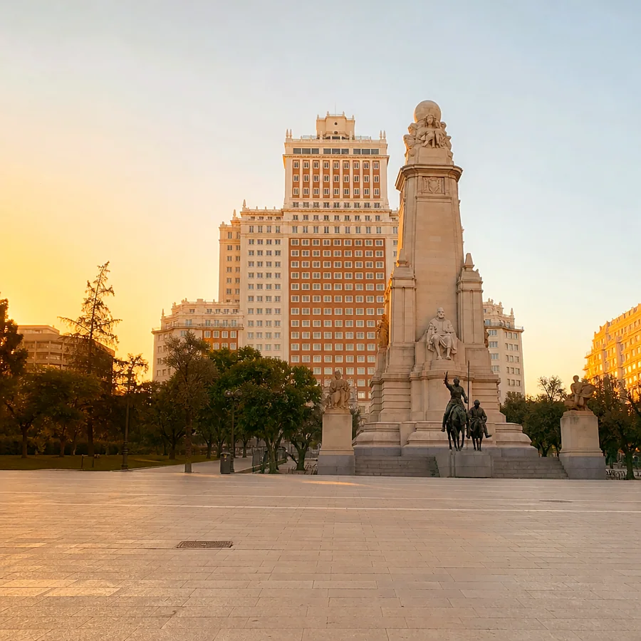 Recreación ilustrativa: Plaza de España de Madrid, lugar del antiguo Cuartel de San Gil