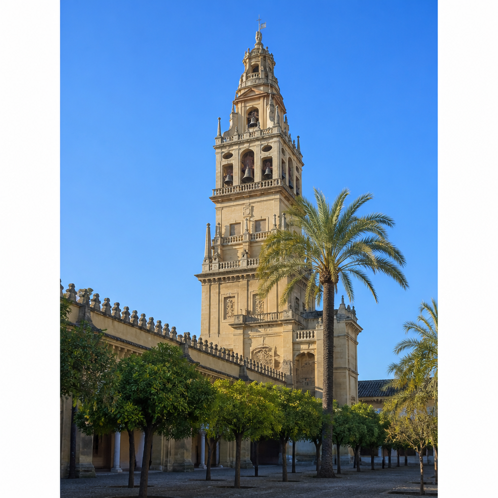 Torre campanario de la Mezquita-Catedral de Córdoba que envuelve el antiguo alminar de Abderramán III