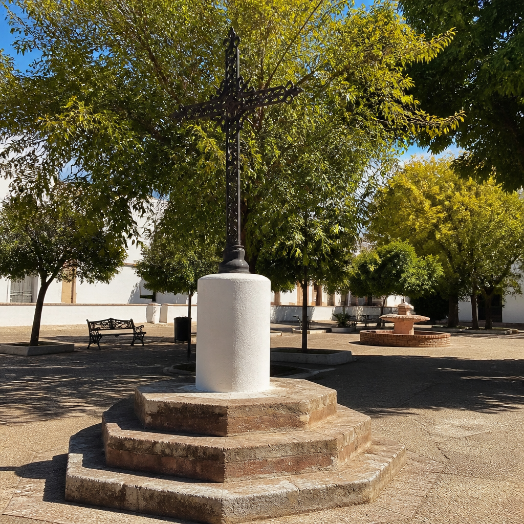 Detalle de la Cruz del Calvario de Montalbán de Córdoba con pedestal de tres escalones
