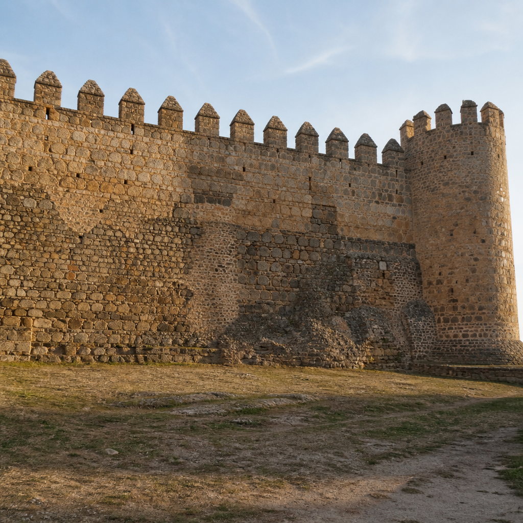 El lienzo sur del castillo visto desde el terreno junto a las antiguas caballerizas.