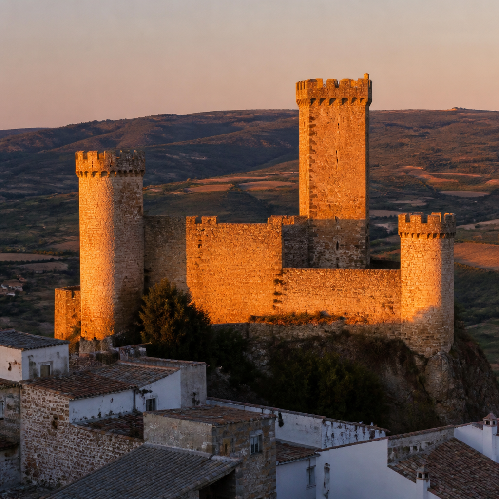 Tres torres del Castillo Ducal de Frías en Montemayor vistas desde un mirador