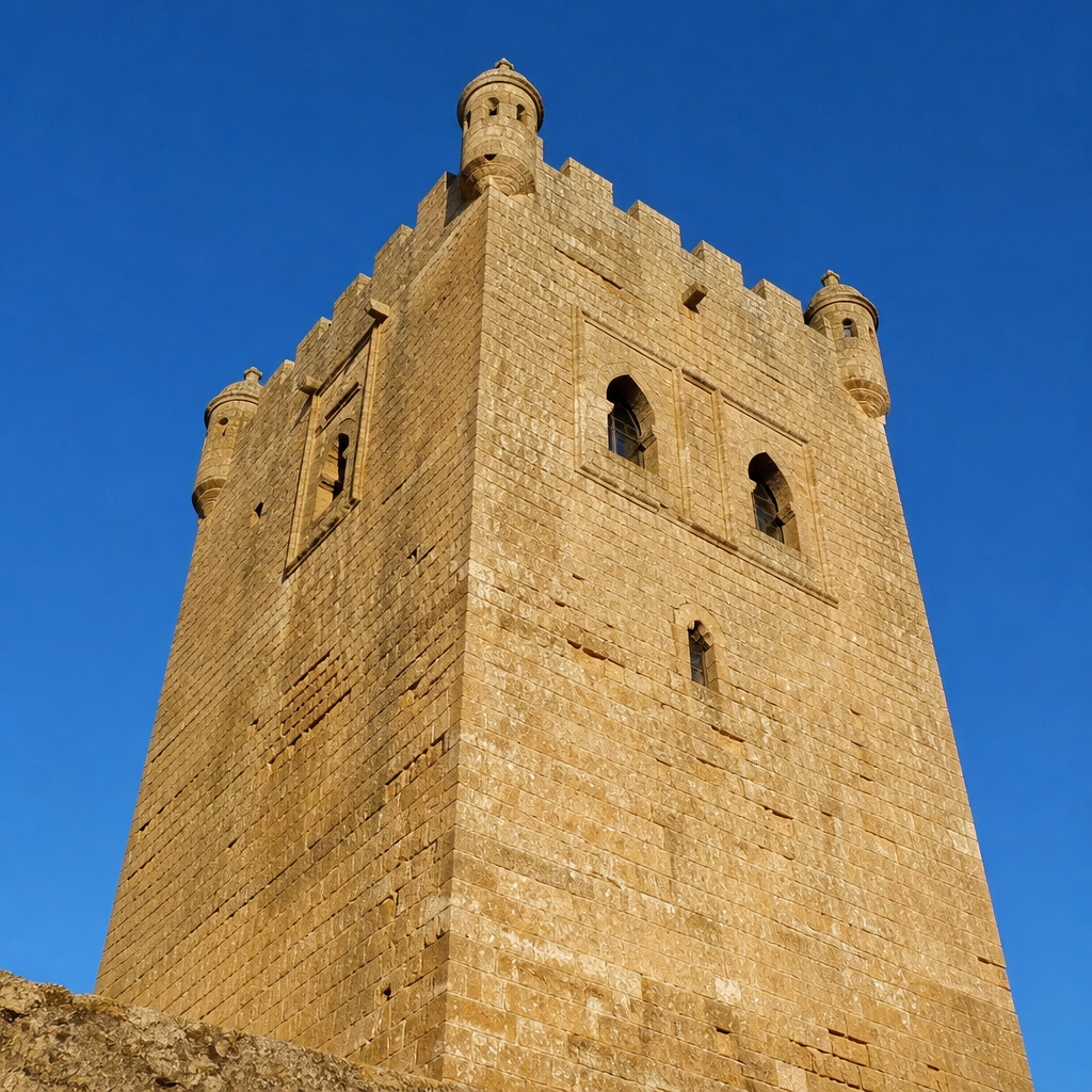 Torre del Homenaje del Castillo Ducal de Frías en Montemayor con almenas y garitas
