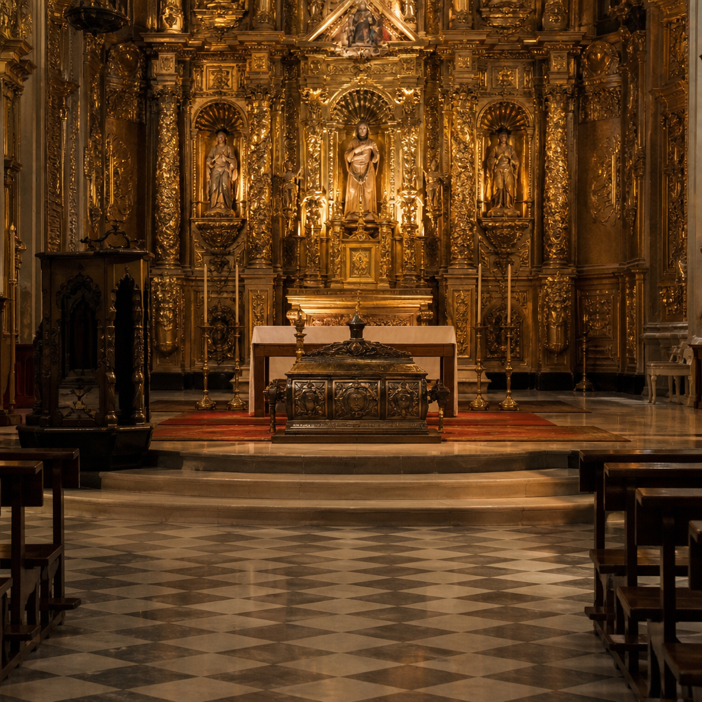 Altar mayor y relicario de la basílica de San Juan de Ávila en Montilla