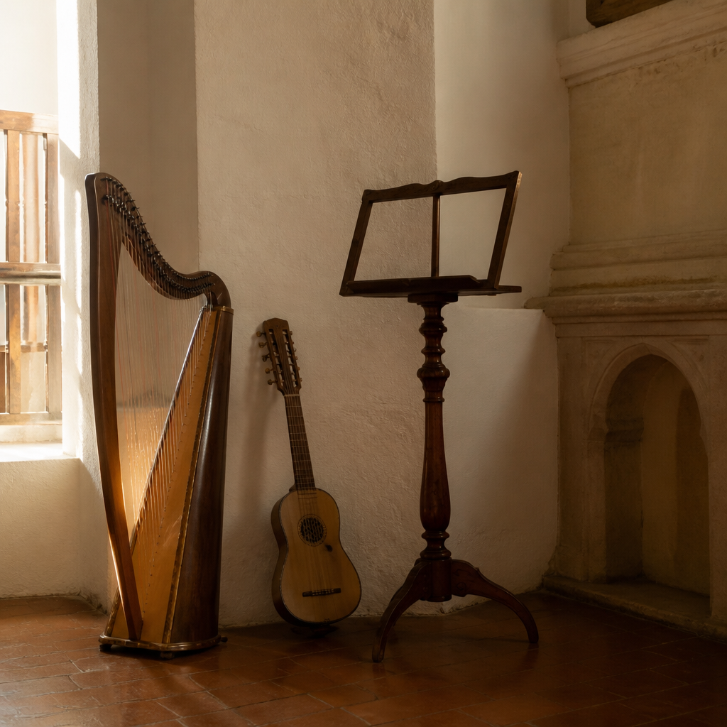 Arpa y vihuela, instrumentos que tocaba sor Ana de la Cruz Ribera en el Convento de Santa Clara
