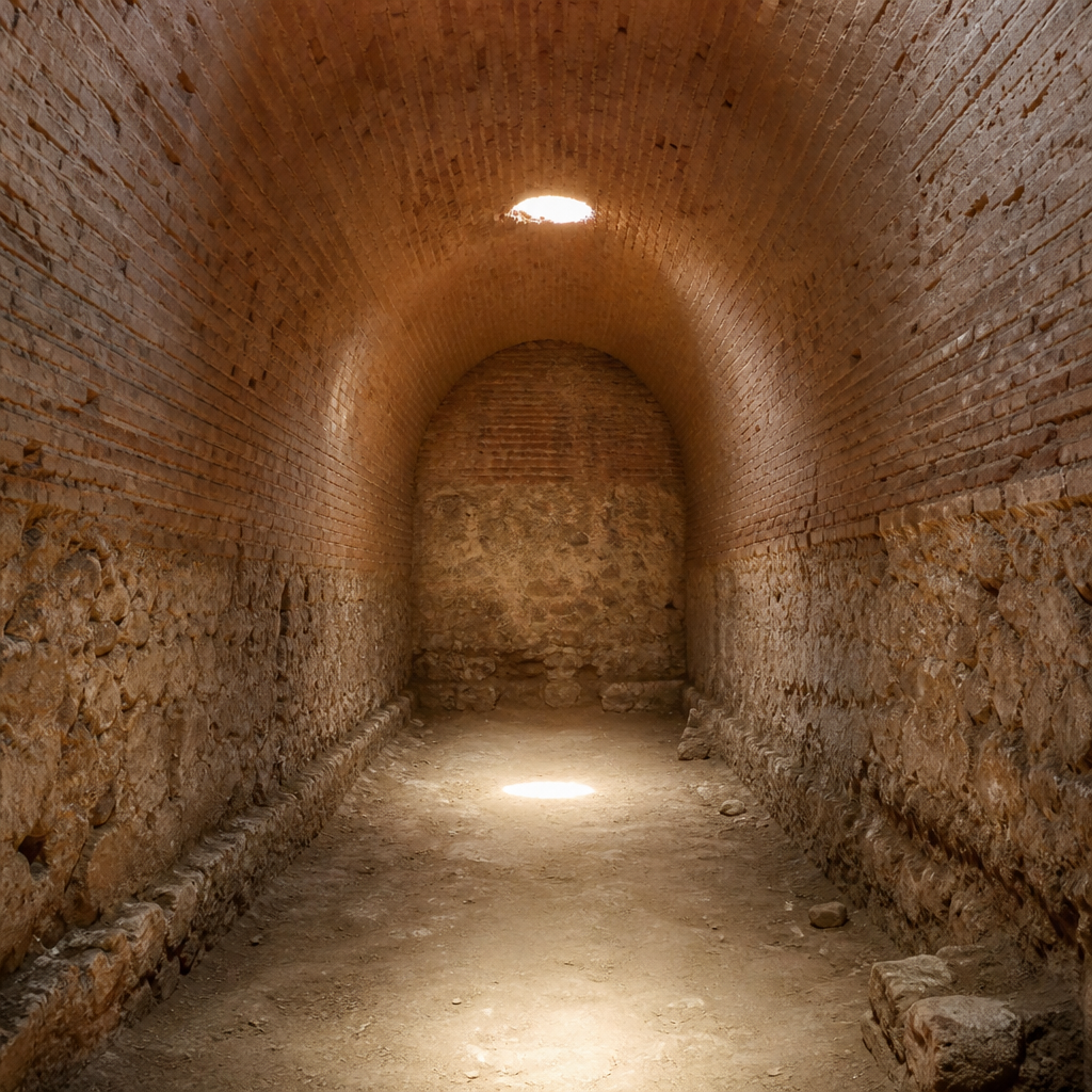 Nave con bóveda de las cisternas romanas bajo el Cementerio Municipal de San Rafael en Monturque