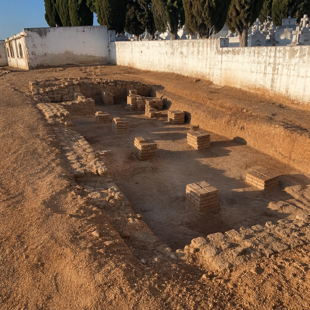 Restos de las supuestas termas con pilares de ladrillo en el Yacimiento Arqueológico de Los Paseíllos, Monturque