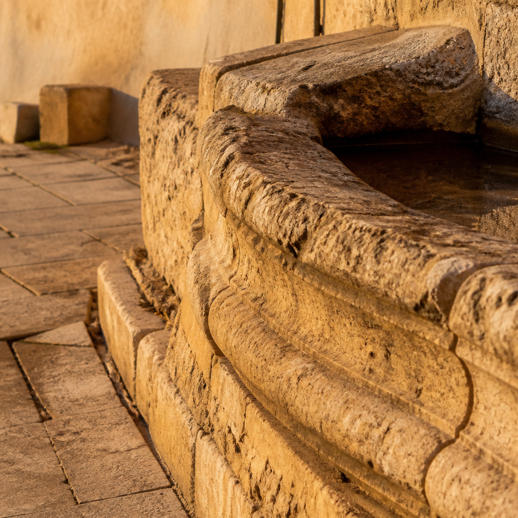 Detalle de la piedra de la Fuente Vieja de Moriles, historia desde 1493