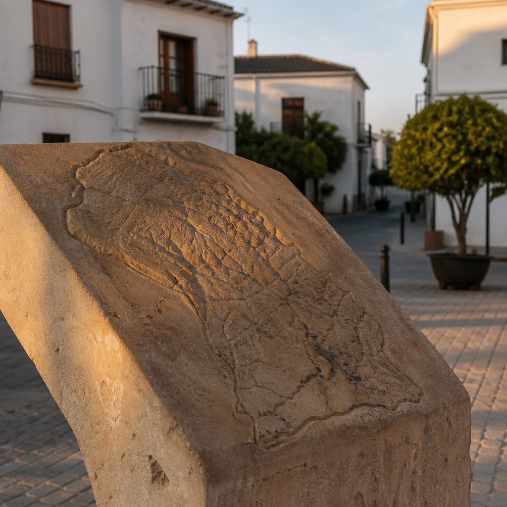 Monumento a la Independencia de Moriles con el relieve del municipio en la Plaza de la Constitución