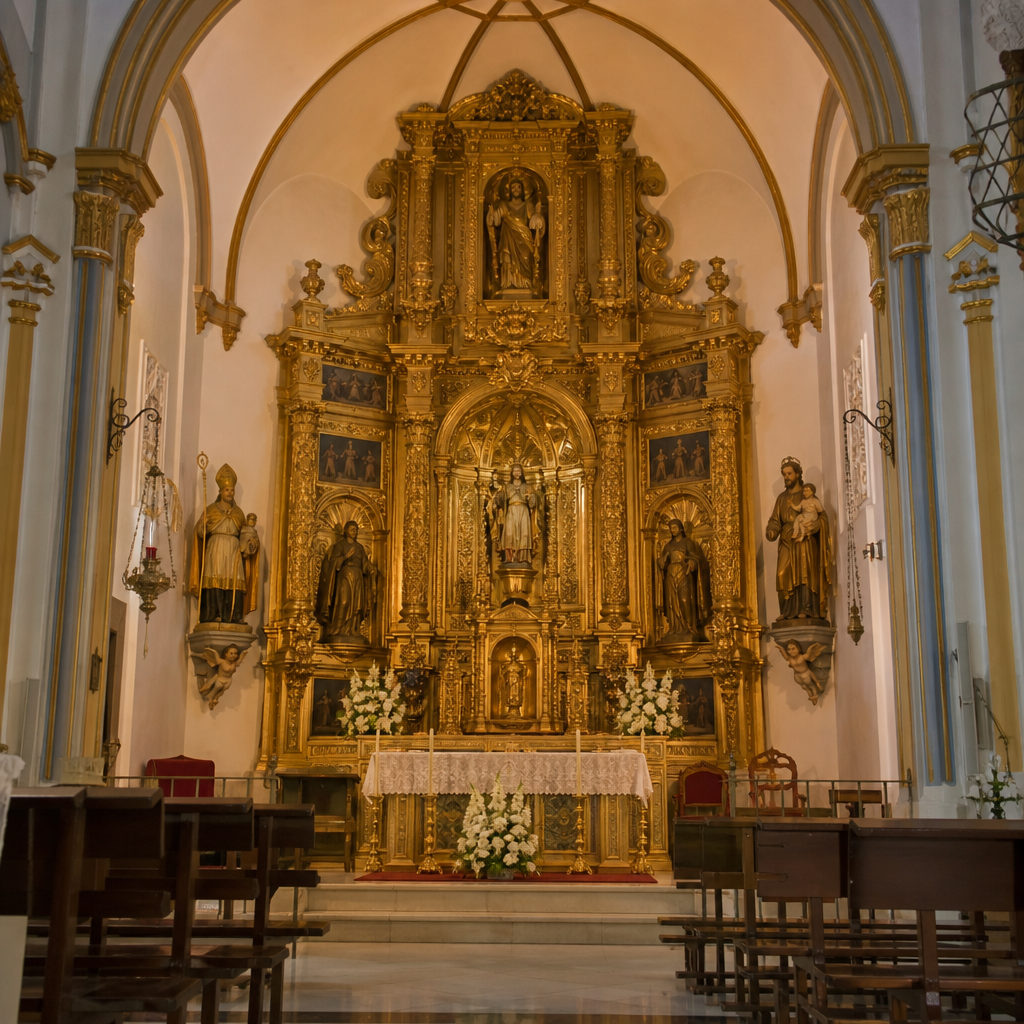 Altar mayor y retablo de la Fuensanta en la iglesia de San Pedro Apóstol, Nueva Carteya
