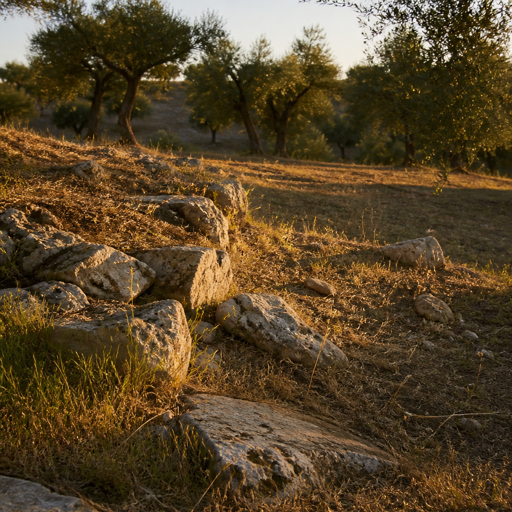 Bloques de piedra en el lado oeste del Recinto fortificado de Cornicabra